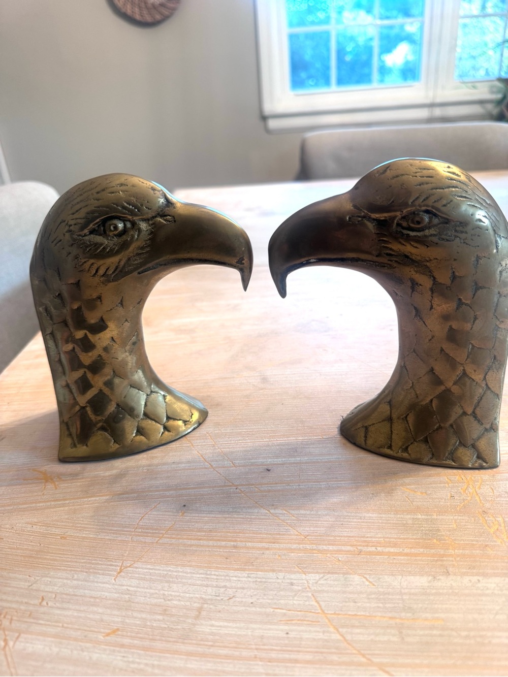 Vintage Brass Bald Eagle Head Bookends - Picture 3 of 6